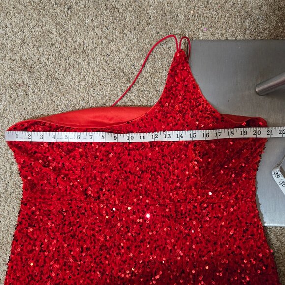 2XL (fits 16-18ish) Unbranded Red Velvet Sequin One-Shoulder Bodycon Gown Dress - Picture 6 of 11